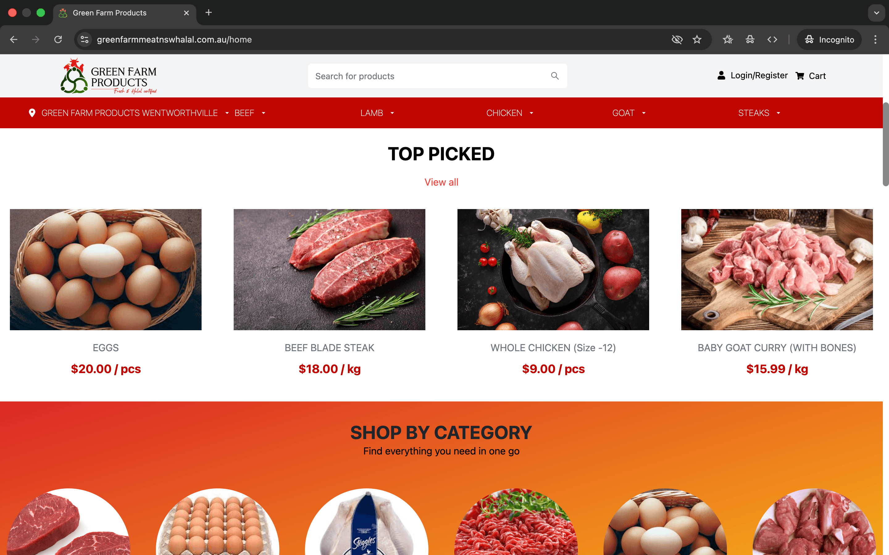 Green Farm Halal Meat E-commerce Platform - Custom Web project showcasing A full-stack e-commerce solution for Green Farm Ha